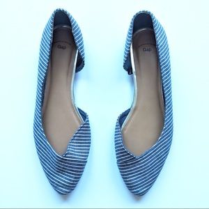 Denim blue and white striped d’orsay flats